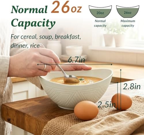 Homienly Wheat Straw Bowls 26 OZ Serving Bowls Oval Serving Dishes for Salad, Dinner, Cereal, Snack, Prep, Dessert Bowls Set Unbreakable Camping Bowls Microwave & Dishwasher Safe (6 PCS Grey Stone)