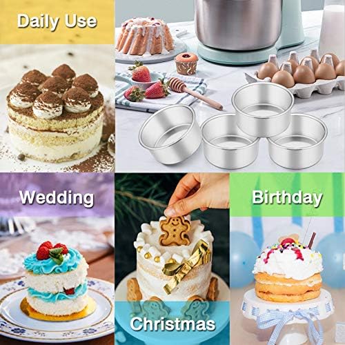 TeamFar 4 Inch Cake Pan, 6 Pcs Stainless Steel Round Baking Cake Pans Set