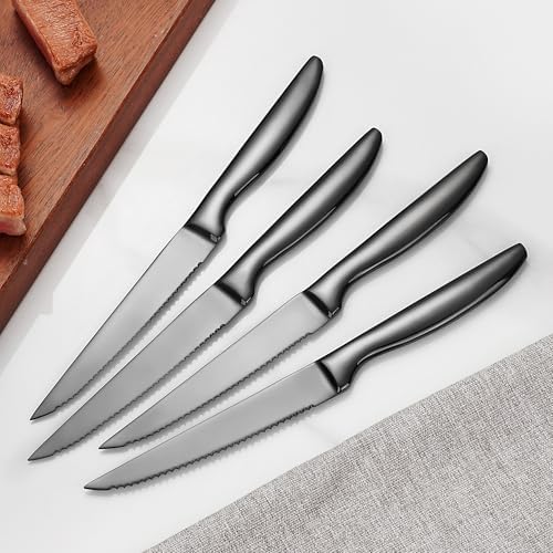 Black Steak Knives Set of 12, Kitchen Serrated Steak Knife Stainless Steel