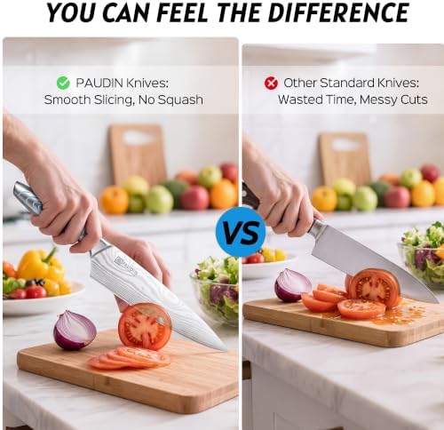 PAUDIN Knife Set, 14 Piece Knife Block Set with Unique Water Ripple Handles