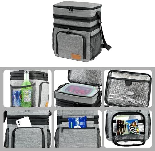 ZRSUN Insulated Lunch Bag for Women Men, Reusable 3 Layers Lunch Box Women, Expandable Reusable Water-resistant Lunch Box for Work Travel Office Picnic Hiking