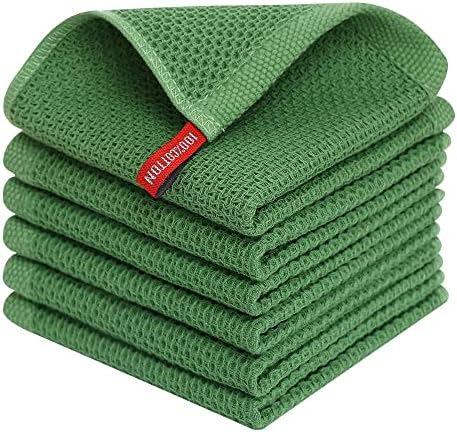 Homaxy 100% Cotton Waffle Weave Kitchen Dish Cloths 6-Pack, Grass Green