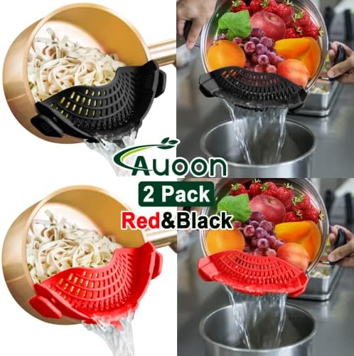 AUOON Clip On Strainer for Pots, 2Pack, Standard 8.86 x 3.55 in, BlackRed