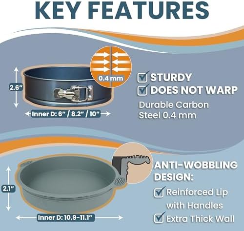 Cheese Cake Pans for Baking, NON-STICK Springform Pan Set & SILICONE SLEEVE