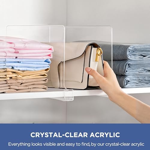HBlife 12 Inches Tall [Extra Tall Version] Clear Shelf Dividers, 4 Pack Purse Organizer for Closet Perfect for Sweater, Shirts, Handbags in Bedroom and Kitchen, Acrylic Bookshelf for Organization