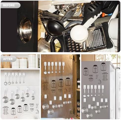 12 Pack Stainless Steel Hooks for Measuring Cups and Spoons with Stickers