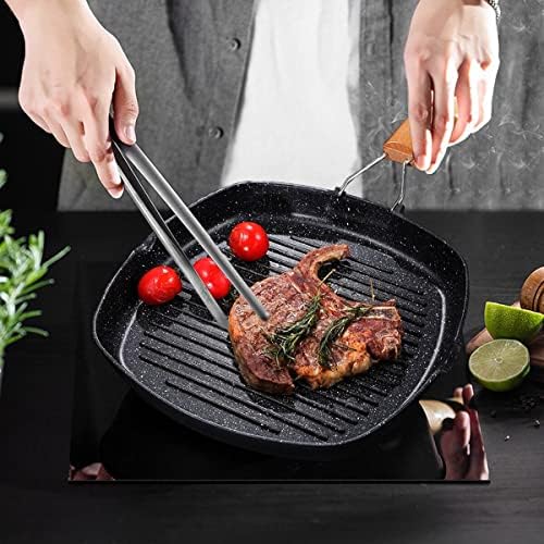 MasonOL20 Non-stick Grill Pan with Folding Handle for Meat, Fish and Vegetables For All Heat Sources 24cm/9.4IN for Stove Tops, Induction, Black