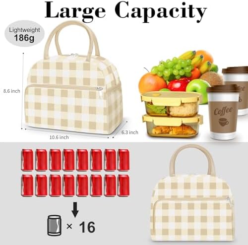 Coobiiya Corduroy Lunch Bag Lunch Box for Women Men, Cute Insulated Lunch Tote Bags Reusable LunchBox Large Capacity Cooler Bag for Work Travel Picnic