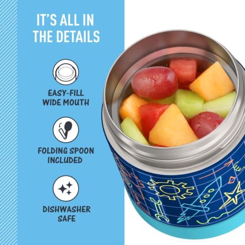 THERMOS FUNTAINER Kids Food Jar with Spoon, 10oz, Robot Doodles