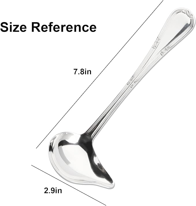 2 Pcs Gravy Spoon Ladle Small Ladle with Pouring Spout 18/10 Stainless Steel Sauce Drizzle Spoon for Spooning Gravies and Sauces, 7.8 Inches