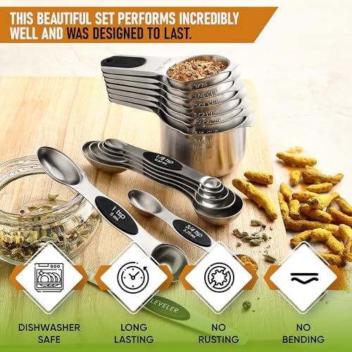 Spring Chef Magnetic Measuring Cups & Spoons Set of 15 with Levelers, Black