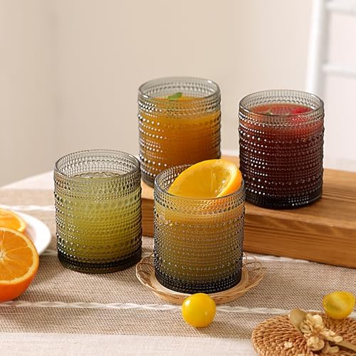 Moretoes 12 Pack 10 Oz Gray Hobnail Drinking Glasses Set