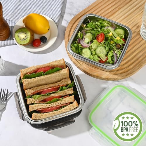 2 Pack Sandwich Containers, 24oz Stainless Steel Sandwich Box with Airtight Lids, Reusable Metal Meal Prep Lunch Boxes, BPA-Free, Dishwasher Safe, Food Storage Containers for Families (Green)