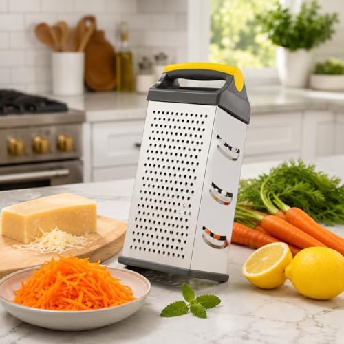 Cheese Grater, 4-Sided Box Grater with Handle, Stainless Steel Graters, Vegetable Slicer, Kitchen Food Shredder for Grate Cheeses, Shred Veggies Kitchen Gadgets Tools(9.25inch)