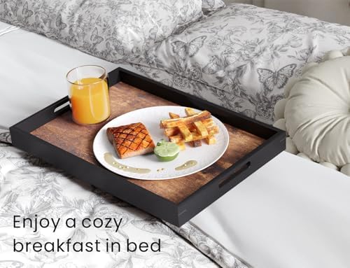 Fibogollo Set of 2 Wooden Serving Trays with Handles for Coffee Table