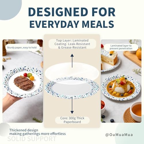 OuMuaMua 10 Inch Paper Plates, 150 Count Disposable Paper Plates