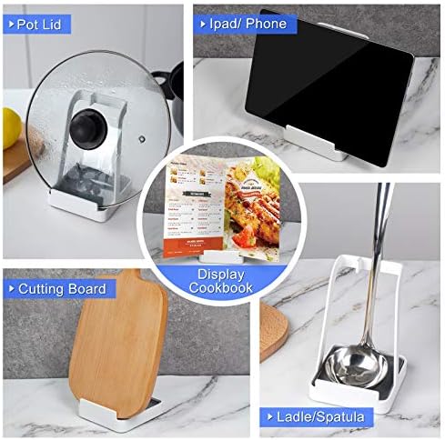 NiHome Versatile Pot Lid Ladle Holder Multipurpose Spatula Pad Book Cutting Board Spoon Rest Kitchen Utensils Drip Tray Washable Durable Stable Tack-Free Installation (White)