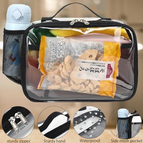 GYEUKHAM Insulated Lunch Box for School, Thermal Reusable Durable Freezable Lunch Bags for Kids Boys Girls Men Women - Small Soft Cooler Portable Lunch Tote Kit for Work Picnic Travel,Clear Black