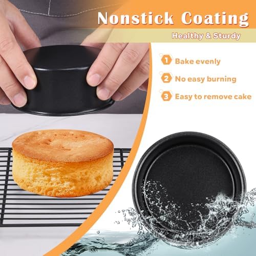 E-far 4 Inch Cake Pan Set of 3, Nonstick Stainless Steel Mini Cake Pans
