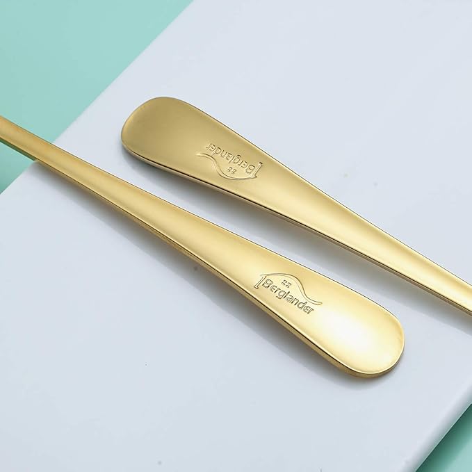 Gold Salad Server Set, Berglander Stainless Steel Salad Serving Set With Titanium Gold Plating, Salad Servers, Salad Spoon, Salad Fork, Pack of 2 (Shiny Gold)