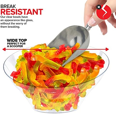 20oz Clear Plastic Serving Bowls (4 Pack) Medium Disposable Candy Dishes, Buffet Containers, Chips, Popcorn, Snacks, Mints, Salad Bar, Snack Bowl, Parties, Office Desk, Bridal Shower, Party Supplies