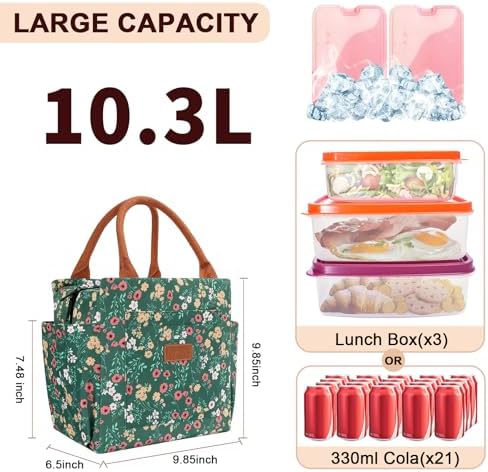 Joymee Lunch Bag Women Insulated With Bottle Holder -Corduroy Multi-Floral