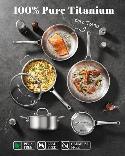 Titanium sauce pans for cooking,1.5&2.5&3.5QT Pure Titanium Hammered Pro with Three Lids, Non-Toxic Skillet for Cooking, PFAS/PFOA/PTFE Free Cookware,Dishwasher&Oven Safe, Kitchen Induction Compatible