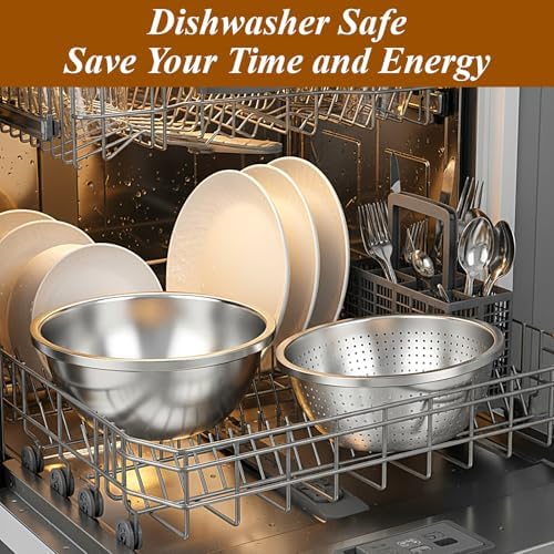 304 Stainless Steel Colander and Strainer, 5QT Large Capacity with Mixing Bowl, Micropore for Washing Rice, Vegetables, Fruit, Grain, Bean, and Draining Cooked Pasta, Dishwasher Safe