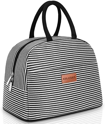 BALORAY Lunch Bag for Women Men Adult Lunch Box (Black white stripes), L