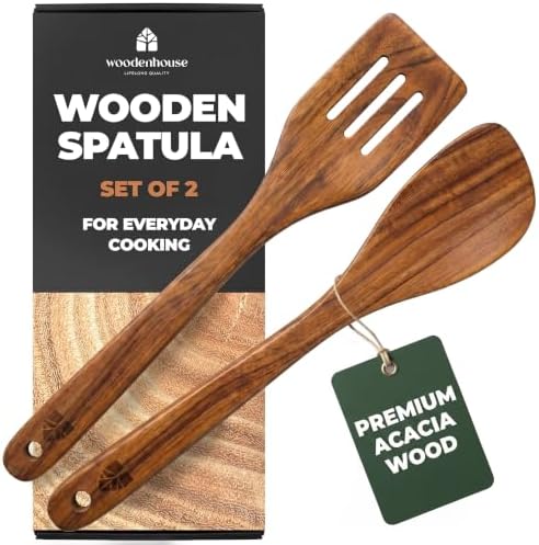 Wooden Spatula for Cooking, 2pcs Acacia Wood Utensils Set for Nonstick Pans