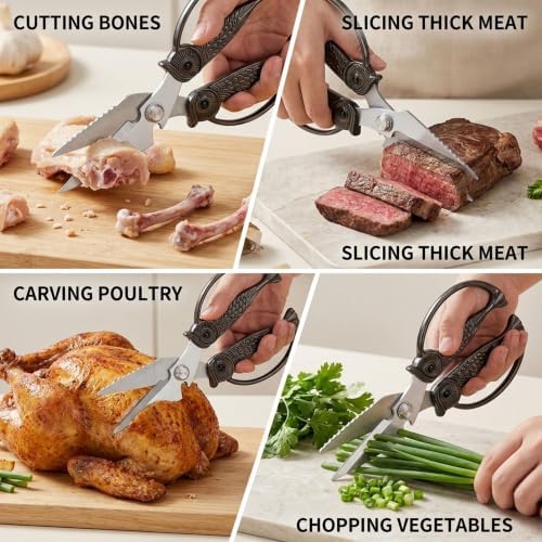XSNBRD Kitchen Shears Sharp, Black Gun Stainless Steel Owl Scissors Large