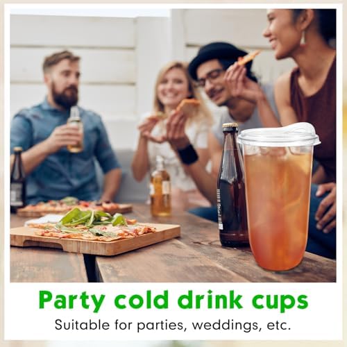 Baderke 50 Pcs Round Bottom Plastic Cups with Lids Clear Togo,20 Oz