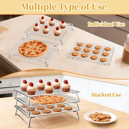 3-Tier Cooling Racks for Baking, 304 Stainless Steel, 13"x9"x2.17"