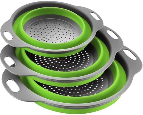 Collapsible Colander Set of 3, Space-Saving Foldable Strainer for Kitchen