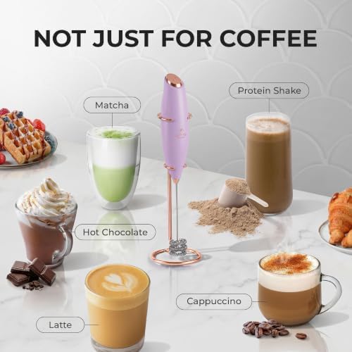 Zulay Kitchen Powerful Milk Frother Wand With Duracell Batteries - Ultra Fast Handheld Drink Mixer - Electric Whisk Foam Maker for Coffee, Lattes, Cappuccino & Matcha - Triple Whisk - Regal Lavender