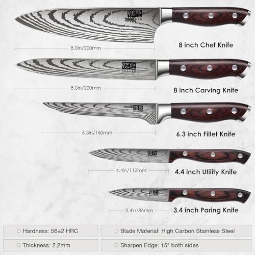 SHAN ZU Japanese Chef Knife Set 5 PCS, High Carbon Stainless Steel