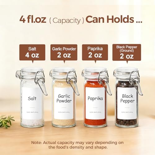 ComSaf Small Glass Spice Jars with Airtight Lids 4 oz 12 Pack with Labels