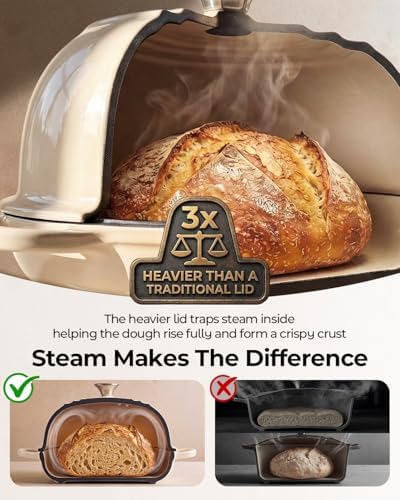 5QT Enameled Cast Iron Sourdough Bread Oven & Starter Kit, White