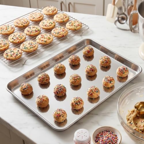 Homikit 18x13 Inch Stainless Steel Baking Half Sheet with Cooling Rack Set