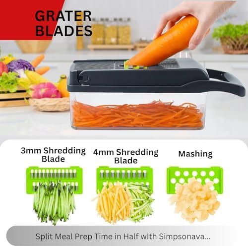 17 in 1 Vegetable Chopper Mandoline Slicer – All In One Veggie Cutter Food Grater Includes Onion Goggles, Egg Separator, Hand Guard – Sharp Stainless Steel Blades – 2 in 1 Drain Basket