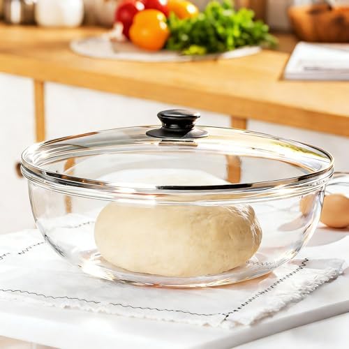 6 QT Large Glass Mixing Bowl with Lid for Sourdough Bread Making & Proofing