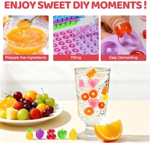 Gummy Molds, 5pcs Gummy Bear Silicone Candy Molds with 2 Droppers & 1 Brush