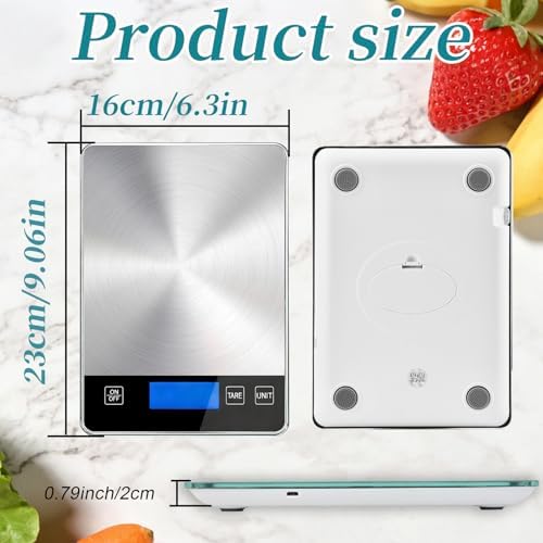 Food Kitchen Scale 15kg/33lb, Digital Grams and Ounces Scale for Weight, Baking, Cooking Platform with Type-C Rechargeable & Backup Battery Mode, 304 Stainless Steel