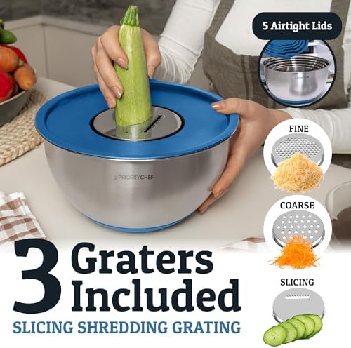 28pc Stainless Steel Mixing Bowls with Lids Set, 1.5-5 Qt, Blue