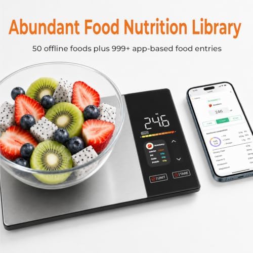 Smart Nutrition Food Scale, TFT Color Screen, Fitdays+ App, 50 Offline Foods, Sync Apple Health & Fitbit, 11lb Stainless Steel Digital Kitchen Scale for Weight Loss & Baking