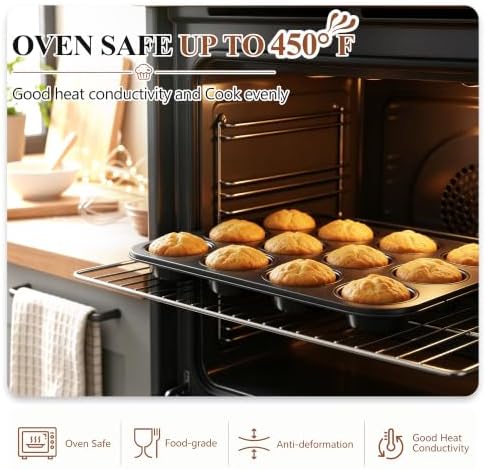 E-far 12-Cup Muffin Pan Tin, Nonstick Carbon Steel Cupcake Pan Tray