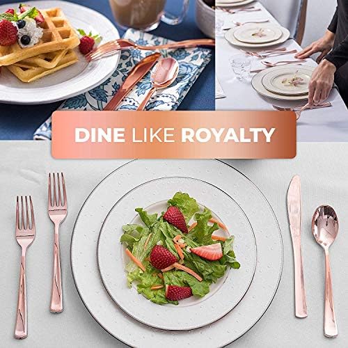 Rose Gold Plastic Silverware Set (160 Bulk Pack) Disposable Cutlery Utensils, 80 Forks, 40 Knives, 40 Spoons, Heavy Duty Rose Gold Flatware For Holidays, Parties, Dinners, Weddings, and Occasions