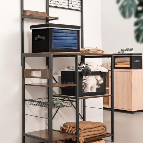 Homsorout Storage Boxes with Lids, Collapsible Storage Bins with Handles, Closet Storage Baskets with Window, Fabric Storage Containers for Organizing Clothes, Towels, Books, 3 Packs, Black