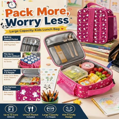 Lunch Box Kids,Cute Cartoon Insulated Lunch bag for Kids Boys Girls Portable Lightweight Small Lunchbox Special Design for school Picnic Outdoor