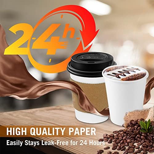 Ginkgo 100-Pack 8 oz Thickened Coffee Cups with Lids and Sleeves